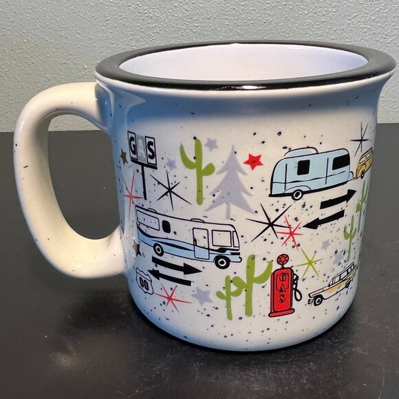 CAMP CASUAL Wanderlust Camping Style Mug w/ Retro Camping Road Trip Scenes - Picture 1 of 10